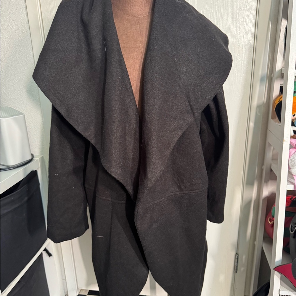 SHEIN Black Trench Coat with Dramatic Waterfall Collar